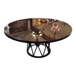 Custom Macassar Starburst Dining Table + Hammered Metal Pedestal