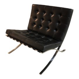 Black Leather Barcelona Chair, by Knoll