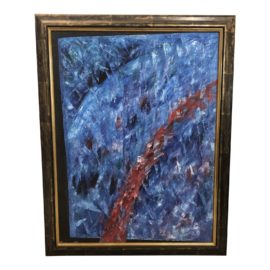 Mid-Century Russian Artist Framed Oil on Canvas Abstract