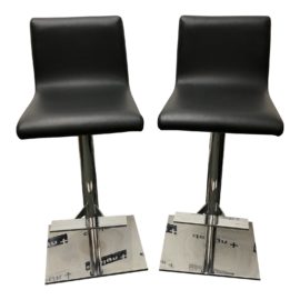 Leather + Chrome Bar Height Stools, a Pair