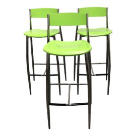 Italian Altek Baba Green + Chrome Barstools - Set of Three