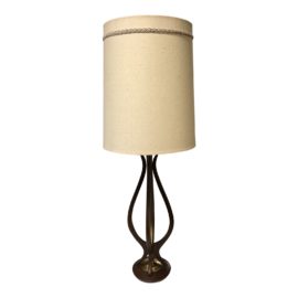 Mid-Century Wood + Brass Table Lamp