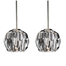 Pair of Restoration Hardware Boule De Cristal Single Rod Pendant. Original Price: $1,390