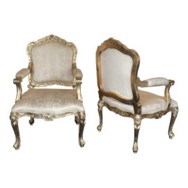 Carved Gilt Arm Chairs, a Pair