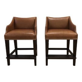 Pair of William Sonoma Grant Leather Counter Stools. Original Price: $3,790