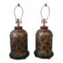 Pair of Metal Hand-Painted Floral Table Lamps