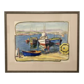 Justin Faivga 1944 Watercolor of Boats