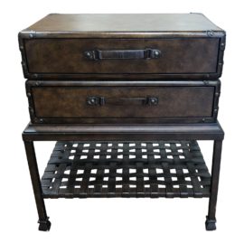 Two Drawer Leather + Iron Luggage Side Table