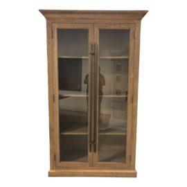 Restoration Hardware 20th C. English Brass Bar Pull Glass Double-Door Cabinet. Original Price: $3,695
