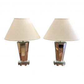 Pair of Art Deco French Mirrored Table Lamps. Original Price: $3,000