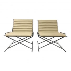 Geiger Furniture Ward Bennett Sled Leather Chairs - a Pair. Original Price: $9,640