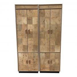 Henredon Mid-Century Olive Burl Cabinets- a Pair