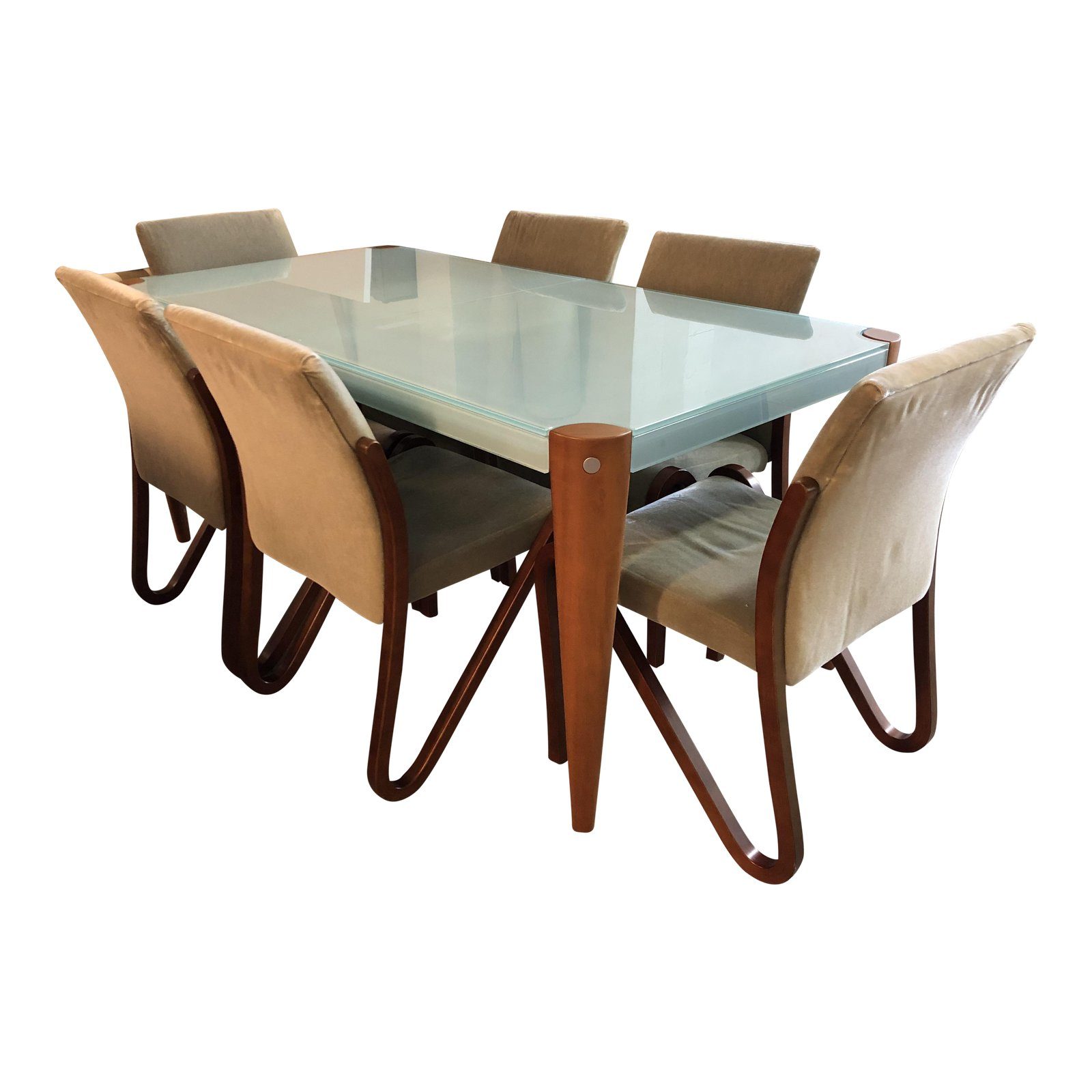 Graebel Glass + Cherry Wood Butterfly Leaf Dining Table + Six Chairs -  Design Plus Gallery, image size:1600x1600