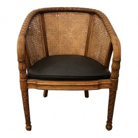 Handcrafted Wood + DoubleCaned + Leather Barrel Arm Chair