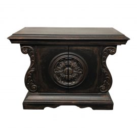 Carved Wood Two Door Distressed Side Table