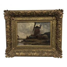 Antique Titled: Old Mill Near Cley , Norfolk. Signed by Artist: W. B. Fowler. Original Price: $1,900