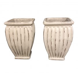 Pair of Indoor/Outdoor White Glazed Clay Planters
