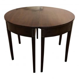 Pair of Vintage Demilune Wood Consoles/Round Table