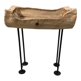 Vintage Reclaimed Salvage Carved Wood + Metal Table