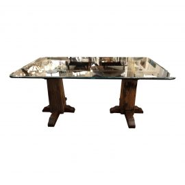 Double Pedestal Wood + Glass Table