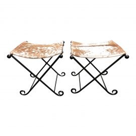 Full Hide Campaign Style Stools, a Pair