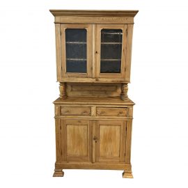 Vintage Etched Glass + Pine Two-Piece Hutch