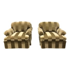 Pair of Custom J.Robert Scott Continental Swivel Wool Mohair Arm Chairs. Original Price: $2,154
