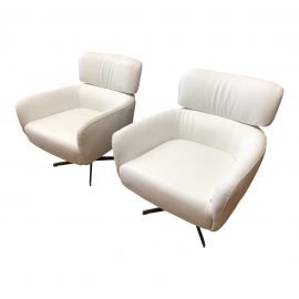 NEW Pair of KUKA A-885 White Swivel Chairs. Original Price: $2,136