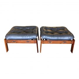 Vintage Leather Brazil Rosewood Ottomans