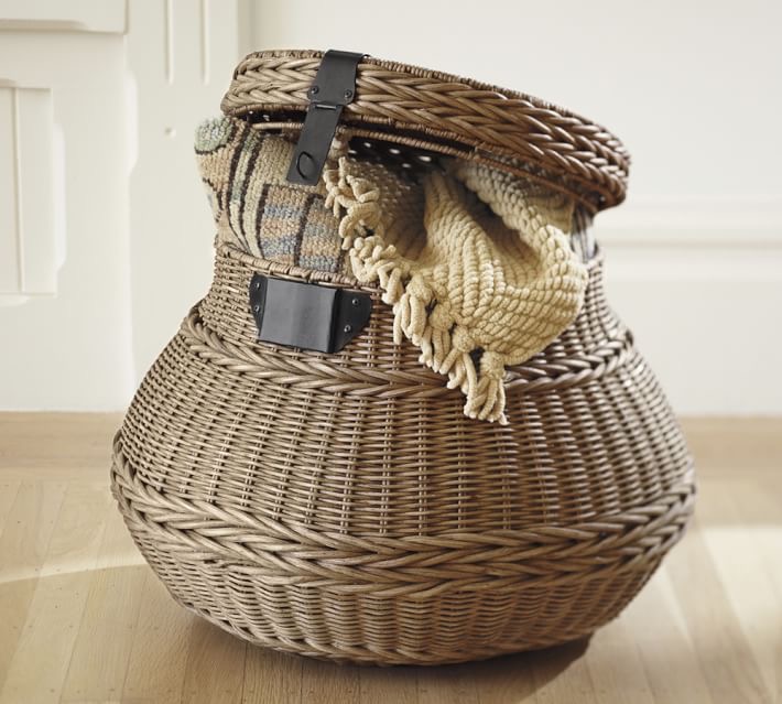 pottery barn tobacco basket Asha Handwoven Collection A neutral gray wash adds an easy Holiday Home Tour 2024 Of