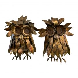 Vintage Copper Sculptural Owls - a Pair