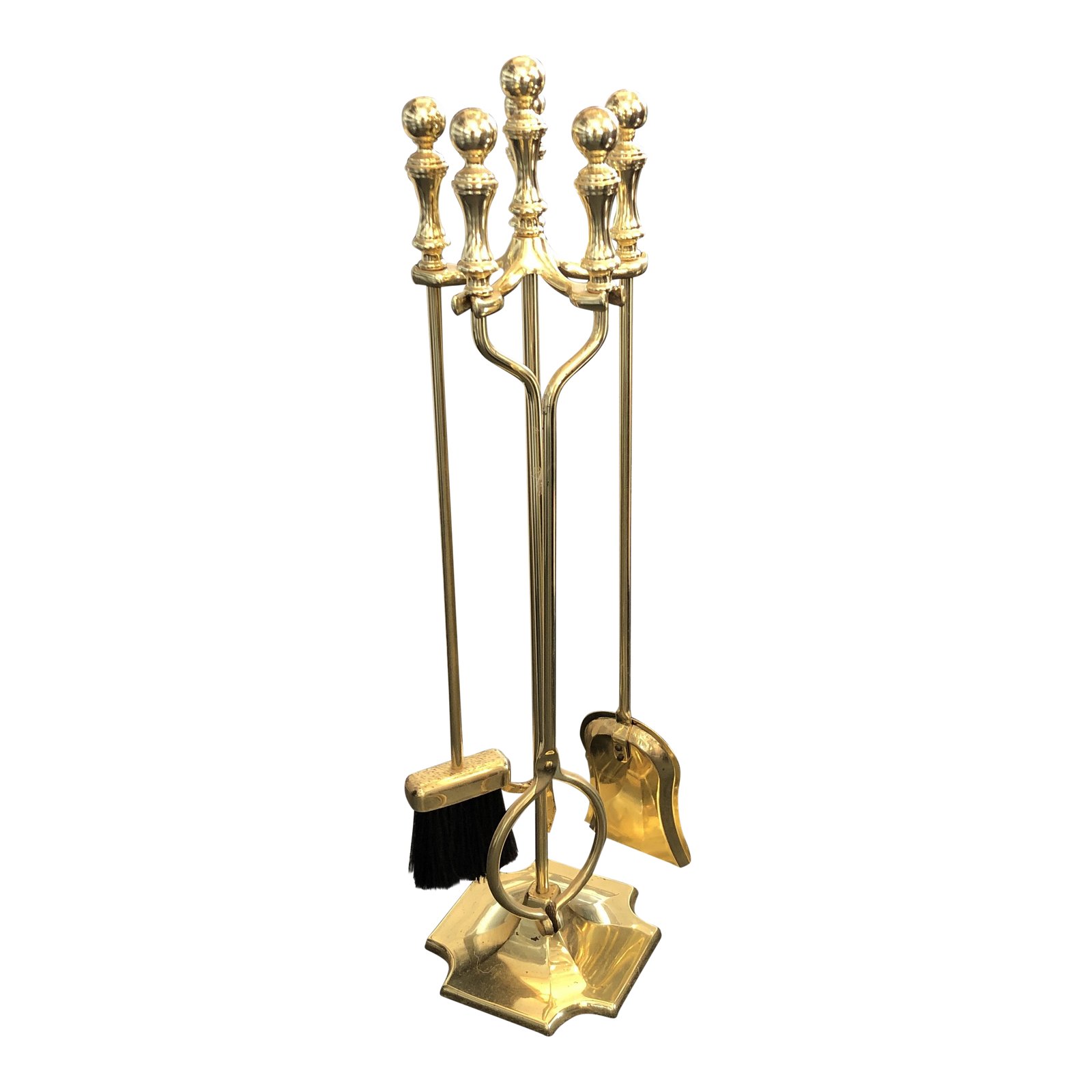 5-Piece Polished Brass Fireplace Tool Set - Design Plus Gallery