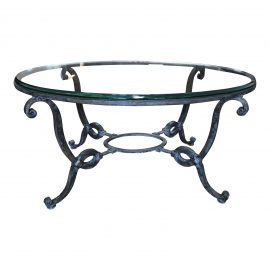 Iron Ornate Scroll Oval Glass Coffee Table