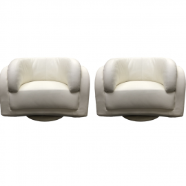W.Schillig Arabesque White Leather Swivel Chairs - a Pair. Original Price: $5,000