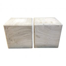Kreiss Travertine Cube Side Tables - a Pair. Original Price: $2,500