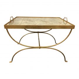 Gold Finish Metal + Antique Mirror Finish Top Side Table