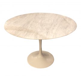 Mid-20th Century Style Round White Carrara Marble Tulip Table