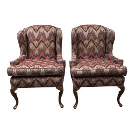 Custom Upholstered Wingback Chairs-A Pair