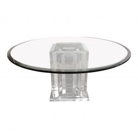 Lucite + Glass Nine-Pillar Glass Dining Room Table. Original Price: $4,692