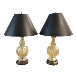 Murano Gold Glass Table Lamps - a Pair