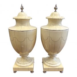 Jean Rogers Faux Ivory Mazarin Porcelain Urns - a Pair. Original Price: $2,250