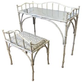 Shabby Chic Metal + Mirrored Vanity + Bench Bamboo Motif