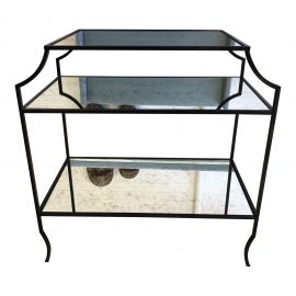 Kathy Kuo Home Kathy Modern Dark Metal Antique Mirror Shelf 3-Tier Side Table. Original Price: $1,197