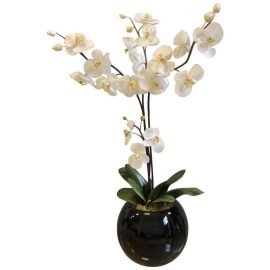 Decorative Silk Orchids In Round Planters