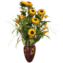 Decorative Artificial Sunflowers + Purple Vase