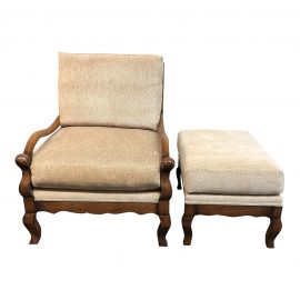 Custom Chenille Arm Chair & Ottoman. Original Price: $4,000