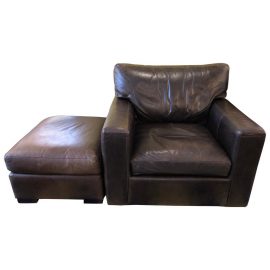 Espresso Leather Swivel Chair + Ottoman From Crate & Barrel. Original Price: $2,400
