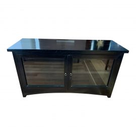 Contemporary Black Finish Wood + Glass Media Stand