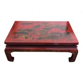 Vintage Chinese Lacquered + Hand Painted Coffee Tabl
