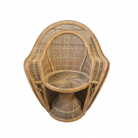 1970's Rattan Manila Low Fan Back Arm Chair